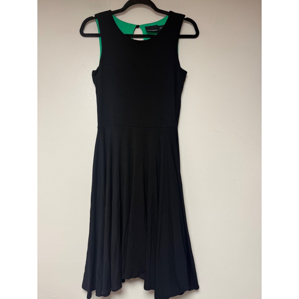 Cynthia Rowley Dress Womens Small Black Green Fit Flare Keyhole Sleeveless 8700